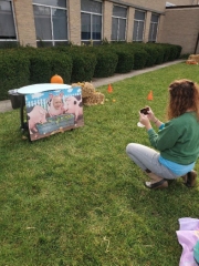 While no off-campus field trips were allowed, the kindergarten teachers recreated a pumpkin farm for their students to enjoy in the school courtyard.